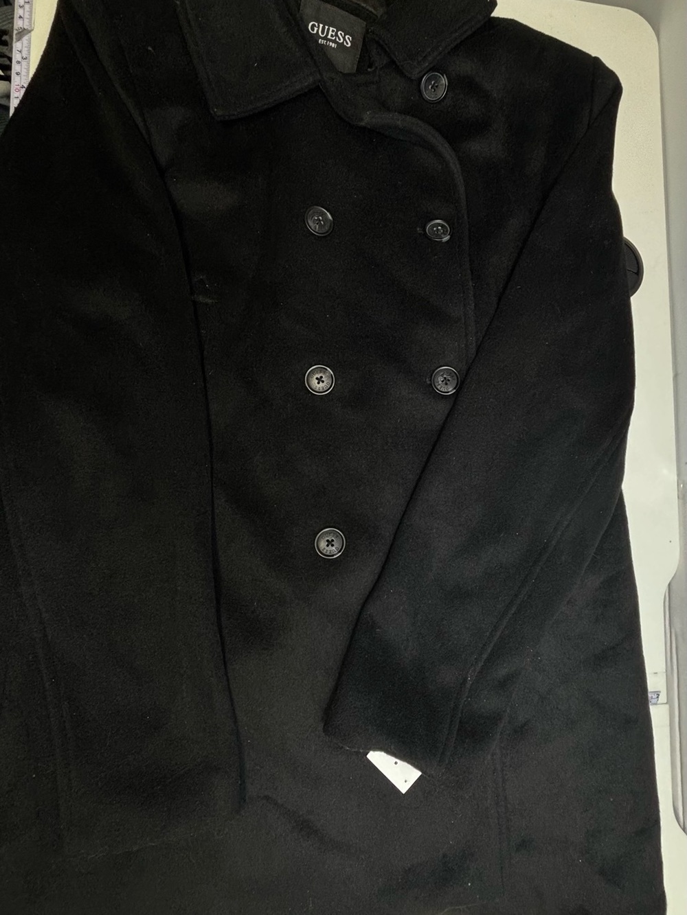 NWT GUESS Men's Classic Black Double-Breasted Pea Coat - Picture 2 of 4